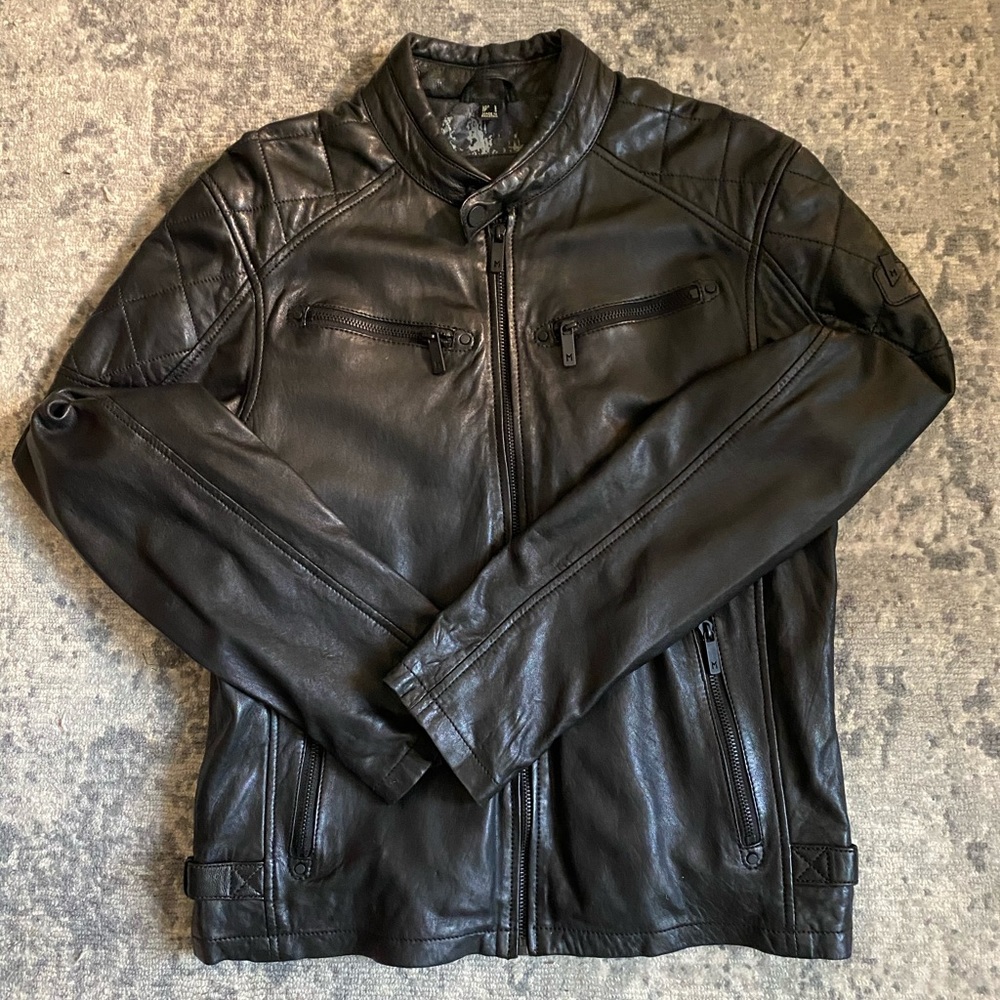 Size M  Classic Black Moto. Full Grain Leather